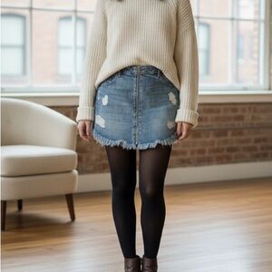 Garage Light Blue Ripped Denim Mini Skirt